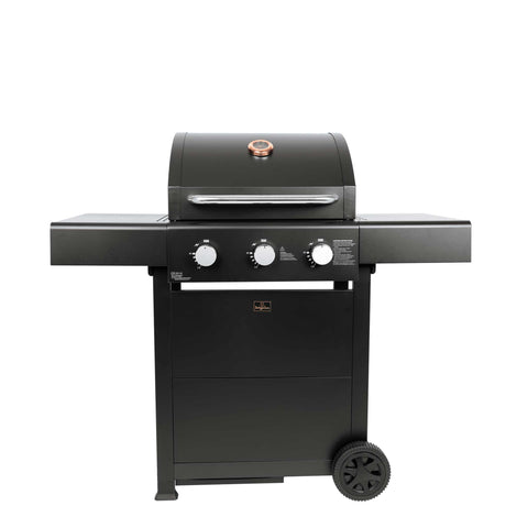 Product image of Outdoor gas barbecue grill 3burners. Part of the outdoor . Features: • XL SIZE: Cooking area: 50*41,5 cm • Main burners: 2,2 KW*3 • Thermometer in the top (lid) • Cold roll steel lid, side and front panels, control p.... (Studio view). Official Berlinger Haus product, boosted by Promintra sl.