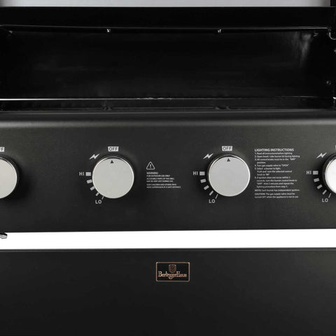 Product image of Outdoor gas barbecue grill 4burners. Part of the outdoor . Features: • XXL SIZE: Cooking area: 60*41,5 cm • Main burners: 2,2 KW*4 • Thermometer in the top (lid) • Cold roll steel lid, side and front panels, control .... (Studio view). Official Berlinger Haus product, boosted by Promintra sl.
