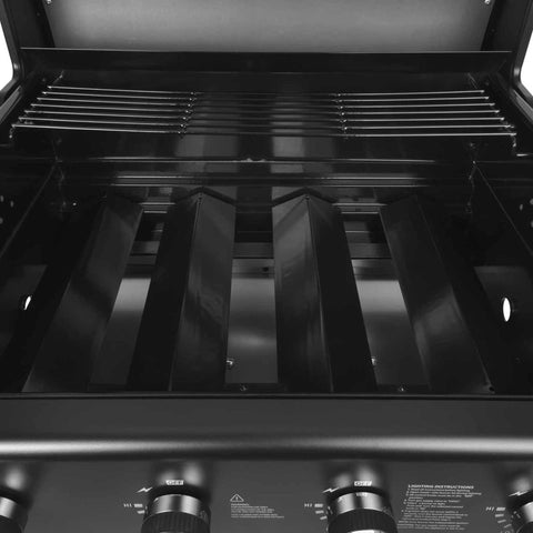 Product image of Outdoor gas barbecue grill 4burners. Part of the outdoor . Features: • XXL SIZE: Cooking area: 60*41,5 cm • Main burners: 2,2 KW*4 • Thermometer in the top (lid) • Cold roll steel lid, side and front panels, control .... (Studio view). Official Berlinger Haus product, boosted by Promintra sl.