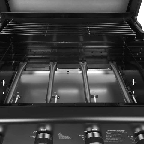 Product image of Outdoor gas barbecue grill 4burners. Part of the outdoor . Features: • XXL SIZE: Cooking area: 60*41,5 cm • Main burners: 2,2 KW*4 • Thermometer in the top (lid) • Cold roll steel lid, side and front panels, control .... (Studio view). Official Berlinger Haus product, boosted by Promintra sl.