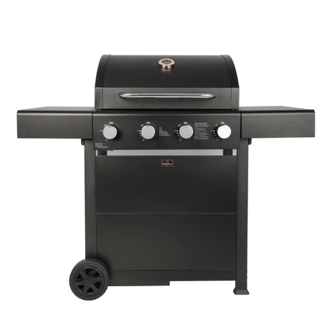 Product image of Outdoor gas barbecue grill 4burners. Part of the outdoor . Features: • XXL SIZE: Cooking area: 60*41,5 cm • Main burners: 2,2 KW*4 • Thermometer in the top (lid) • Cold roll steel lid, side and front panels, control .... (Studio view). Official Berlinger Haus product, boosted by Promintra sl.