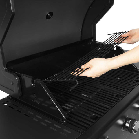 Product image of Outdoor gas barbecue grill 4burners. Part of the outdoor . Features: • XXL SIZE: Cooking area: 60*41,5 cm • Main burners: 2,2 KW*4 • Thermometer in the top (lid) • Cold roll steel lid, side and front panels, control .... (Studio view). Official Berlinger Haus product, boosted by Promintra sl.