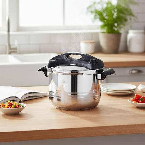 Product image of Turbo pressure cooker 8L. Part of the Eternal Collection . Features: • Material: 304 = 18/10 Stainless steel • Capacity: 8L. (Studio view). Official Berlinger Haus product, boosted by Promintra sl.