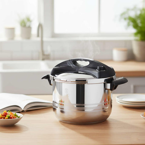 Product image of Turbo pressure cooker 8L. Part of the Eternal Collection . Features: • Material: 304 = 18/10 Stainless steel • Capacity: 8L. (Studio view). Official Berlinger Haus product, boosted by Promintra sl.