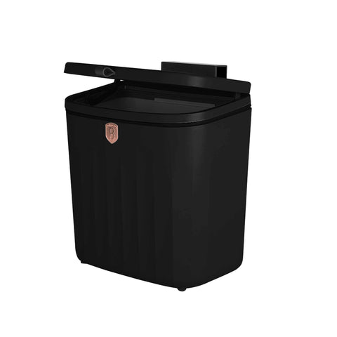Product image of Hanging bin 7L. Part of the Black Rose Collection . Features: • Material: plastic, thermoplastic rubber • Size: 24*15,6*26,6 cm 7L • Color: black- rose gold. (Studio view). Official Berlinger Haus product, boosted by Promintra sl.