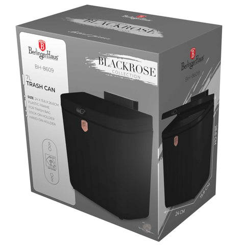 BH/8609, Cubo de basura colgante de 7 l, negro, oro rosa, cubo de basura, cubo de basura, polvo, Embalaje del producto.