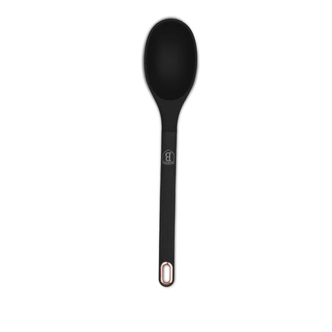 Product image of Cooking spoon. Part of the Black Rose Collection . Features: • Material: nylon, plastic, silicone • Color: black- rose gold. (Studio view). Official Berlinger Haus product, boosted by Promintra sl.