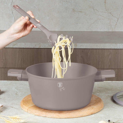 BH/8618, juego de herramientas de cocina de 6 piezas con soporte, gris topo mate, juego de herramientas de cocina de 6 piezas con soporte, juego de herramientas de cocina, herramientas de cocina, utensilios de cocina, utensilios de cocina, aparatos de cocina, cucharón para sopa, cuchara de cocina, espumadera, cucharón para espaguetis, espátula ranurada, soporte, juego de utensilios