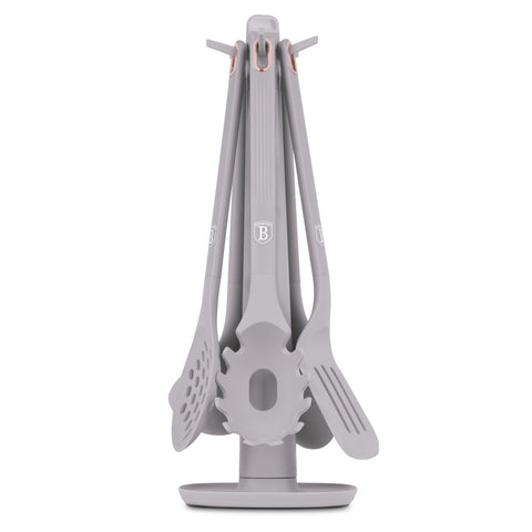 aparatos de cocina, BH/8618, cookwareset, cuchara para cocinar, cucharón para espaguetis, cucharón para sopa, ekitchen, espumadera, espátula ranurada, gris topo mate, herramientas de cocina, juego de herramientas de cocina, juego de herramientas de cocina de 6 piezas con soporte, kitchen tools, Kitchen Utensils, kitchenutensil, soporte, Taupe Collection, tornero, Utensil Set, utensilio de cocina, utensilios de cocina