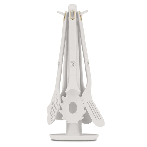 BH/8619, juego de herramientas de cocina de 6 piezas con soporte, crema mate, juego de herramientas de cocina de 6 piezas con soporte, juego de herramientas de cocina, herramientas de cocina, utensilios de cocina, utensilios de cocina, aparatos de cocina, cucharón para sopa, cuchara de cocina, espumadera, cucharón para espaguetis, espátula ranurada, soporte, juego de utensilios