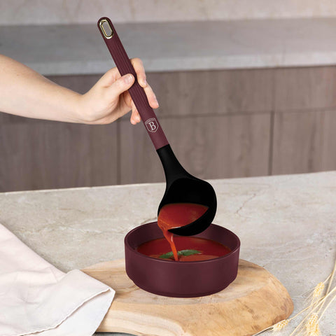 BH/8620, juego de utensilios de cocina de 6 piezas con soporte, burdeos mate, juego de utensilios de cocina de 6 piezas con soporte, juego de herramientas de cocina, herramientas de cocina, utensilios de cocina, utensilios de cocina, aparatos de cocina, cucharón para sopa, cuchara de cocina, espumadera, cucharón para espaguetis, espátula ranurada, soporte, juego de utensilios