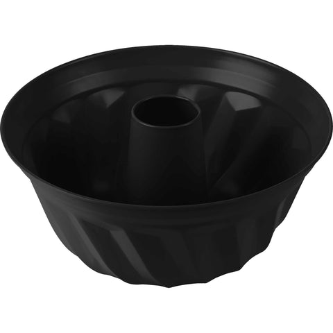 Product image of Bundt pan 25cm. Part of the Matte Black Collection/Black Rose Collection . Features: • Material: carbon steel with titanPro non-stick coating • Size: 25*10,5 cm • Color: matt black. (Studio view). Official Berlinger Haus product, boosted by Promintra sl.
