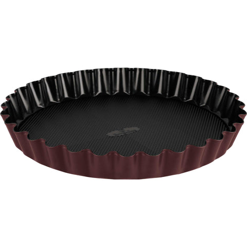 Product image of Tart/cake form 28x3,5cm. Part of the Leonardo Collection . Features: • Material: carbon steel with titanPro non-stick coating • Size: 28*3,5 cm • Color: matt bordeaux. (Studio view). Official Berlinger Haus product, boosted by Promintra sl.