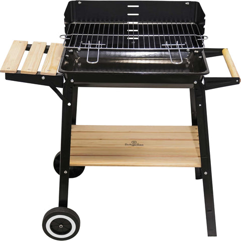 Product image of Charcoal grill. Part of the outdoor . Features: • Material: steel • Size: 86*46*83 cm • Accessories, features: • Chrome grill grate 48,6*28,6 cm • Enamel coated firebowl 52,8*32,4 cm • Wooden she.... (Studio view). Official Berlinger Haus product, boosted by Promintra sl.