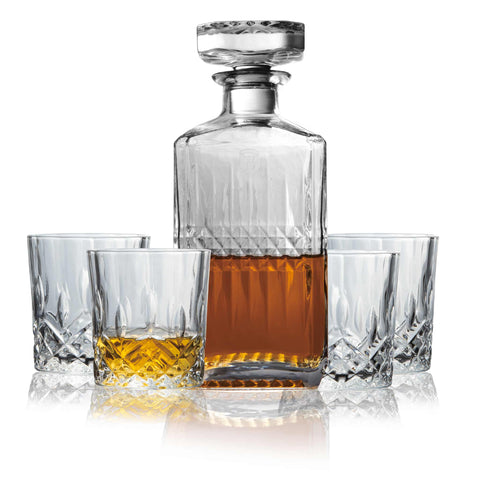 BH/8657, Juego de whisky de cristal, Vaso, juego de whisky, juego de whisky, juego de 5 piezas, Imagen conceptual: producto y función clave.