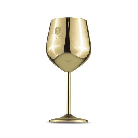 Product image of 2pcs metal wine glass set. Part of the Sahara Collection/Leonardo Collection . Features: • Material: 18/10 stainless steel • Capacity: 400 ml • 2 pcs set • Color: champagne gold. (Studio view). Official Berlinger Haus product, boosted by Promintra sl.
