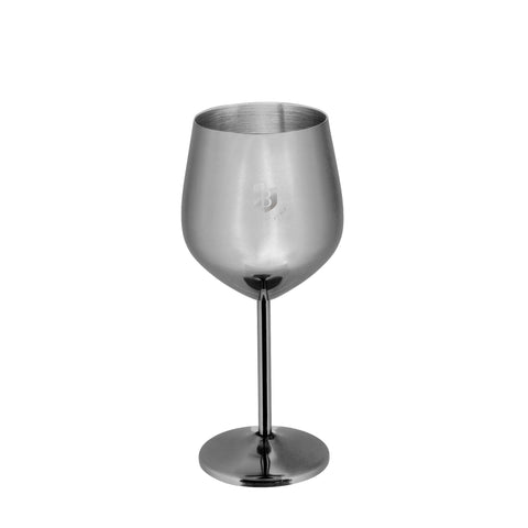 Product image of 2pcs metal wine glass set. Part of the Black Vantage Collection/Matte Black Collection/Black Silver Collection/Eternal Collection/Anthracite Collection . Features: • Material: 18/10 stainless steel • Capacity: 400 ml • 2 pcs set • Color: stainless steel. (Studio view). Official Berlinger Haus product, boosted by Promintra sl.