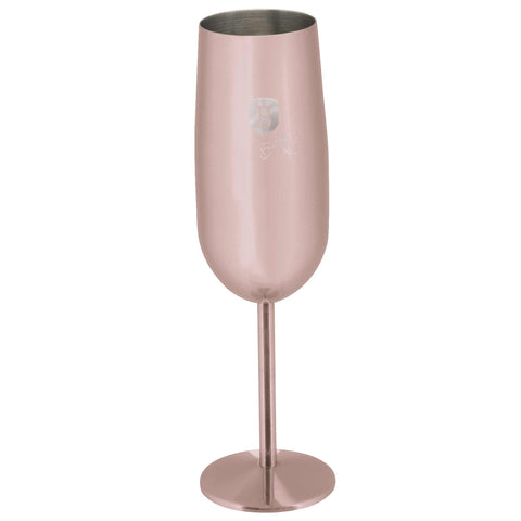 Product image of 2pcs metal champagne glass set. Part of the Taupe Collection/Black Rose Collection . Features: • Material: 18/10 stainless steel • Capacity: 260 ml • 2 pcs set • Color: rose gold. (Studio view). Official Berlinger Haus product, boosted by Promintra sl.