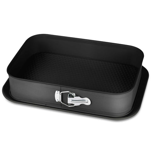 Product image of Rectangle springform 39x27cm. Part of the Anthracite Collection . Features: • Material: carbon steel with titanPro non-stick coating • Size: 34,2*23,3*6,7 cm • Base size: 39*27 cm • Color: matt anthracite. (Studio view). Official Berlinger Haus product, boosted by Promintra sl.