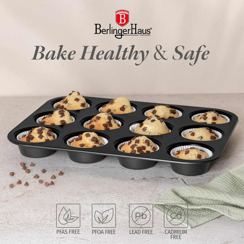 BH/8691, Molde para muffins de 12 tazas, Antracita mate, Utensilios para hornear, Molde para muffins de 12 tazas, Molde para muffins, Muffin, Horneado