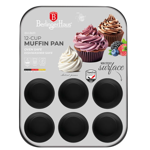 BH/8691, Molde para muffins de 12 tazas, Antracita mate, Utensilios para hornear, Molde para muffins de 12 tazas, Molde para muffins, Muffin, Horneado