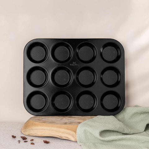 BH/8691, Molde para muffins de 12 tazas, Antracita mate, Utensilios para hornear, Molde para muffins de 12 tazas, Molde para muffins, Muffin, Horneado