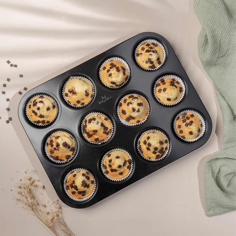 BH/8691, Molde para muffins de 12 tazas, Antracita mate, Utensilios para hornear, Molde para muffins de 12 tazas, Molde para muffins, Muffin, Horneado