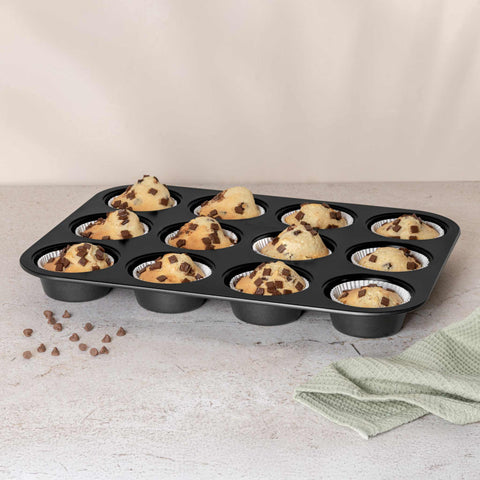 BH/8691, Molde para muffins de 12 tazas, Antracita mate, Utensilios para hornear, Molde para muffins de 12 tazas, Molde para muffins, Muffin, Horneado