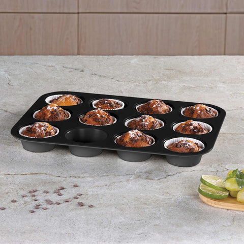 BH/8691, Molde para muffins de 12 tazas, Antracita mate, Utensilios para hornear, Molde para muffins de 12 tazas, Molde para muffins, Muffin, Horneado