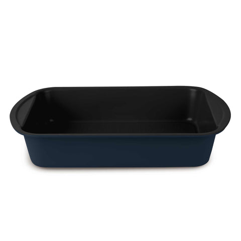 Product image of Oblong roaster 35x27cm. Part of the Deep Sea Collection . Features: • Material: carbon steel with titanPro non-stick coating • Size: 35*27*6,5 cm • Color: matt blue. (Studio view). Official Berlinger Haus product, boosted by Promintra sl.