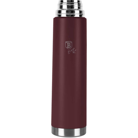 Imatge del producte de la termos de buit d'1,0 L. Part de la col·lecció Leonardo. Característiques: • Material: cos interior d'acer inoxidable 18/10 amb recobriment en pols mat • Capacitat: 1,0 L • Color: bordeus mat • Embalatge: mitja caixa de regal. (Vista d'estudi). Producte oficial de Berlinger, impulsat per Promintra sl.