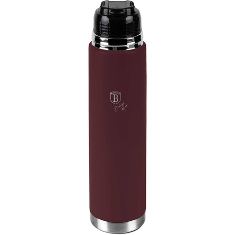 Imatge del producte de la termos de buit d'1,0 L. Part de la col·lecció Leonardo. Característiques: • Material: cos interior d'acer inoxidable 18/10 amb recobriment en pols mat • Capacitat: 1,0 L • Color: bordeus mat • Embalatge: mitja caixa de regal. (Vista d'estudi). Producte oficial de Berlinger, impulsat per Promintra sl.