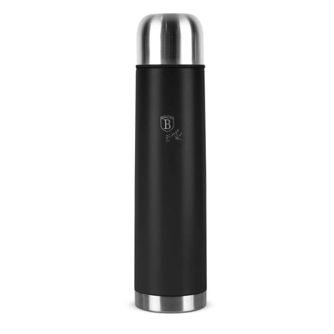 BH/8731, Garrafa Térmica a Vácuo 1,0L, Preta, Prateada, Garrafa Térmica a Vácuo, Garrafa Térmica