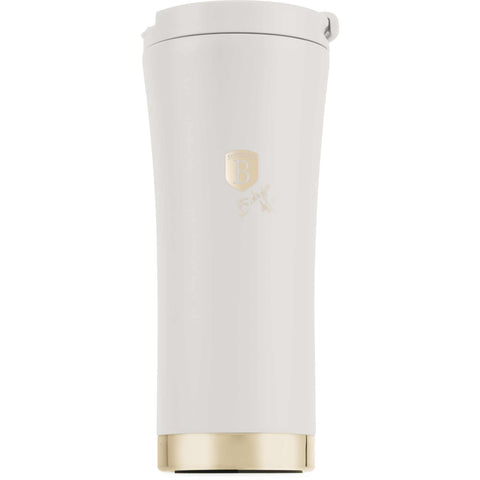Product image of Coffee mug 0,5L. Part of the Sahara Collection . Features: • High resistance painting • Material: inner body 18/10 stainless steel, cap: plastic • Capacity: 0,5 L • Color: matt cream • Packing: half giftbox. (Studio view). Official Berlinger Haus product, boosted by Promintra sl.