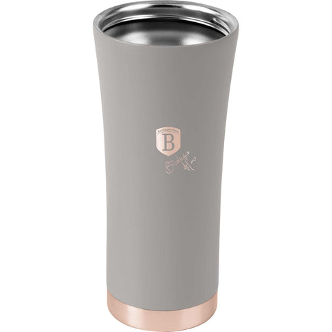 Product image of Coffee mug 0,5L. Part of the Taupe Collection . Features: • High resistance painting • Material: inner body 18/10 stainless steel, cap: plastic • Capacity: 0,5 L • Color: matt taupe • Packing: half giftbox. (Studio view). Official Berlinger Haus product, boosted by Promintra sl.