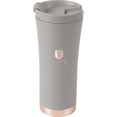 Product image of Coffee mug 0,5L. Part of the Taupe Collection . Features: • High resistance painting • Material: inner body 18/10 stainless steel, cap: plastic • Capacity: 0,5 L • Color: matt taupe • Packing: half giftbox. (Studio view). Official Berlinger Haus product, boosted by Promintra sl.