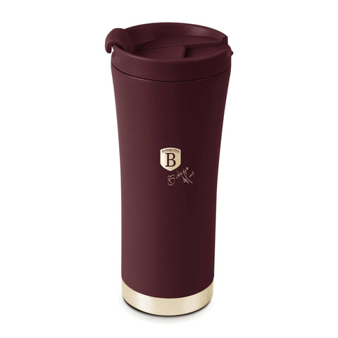 Product image of Coffee mug 0,5L. Part of the Leonardo Collection . Features: • High resistance painting • Material: inner body 18/10 stainless steel, cap: plastic • Capacity: 0,5 L • Color: matt bordeaux • Packing: half giftbox. (Studio view). Official Berlinger Haus product, boosted by Promintra sl.