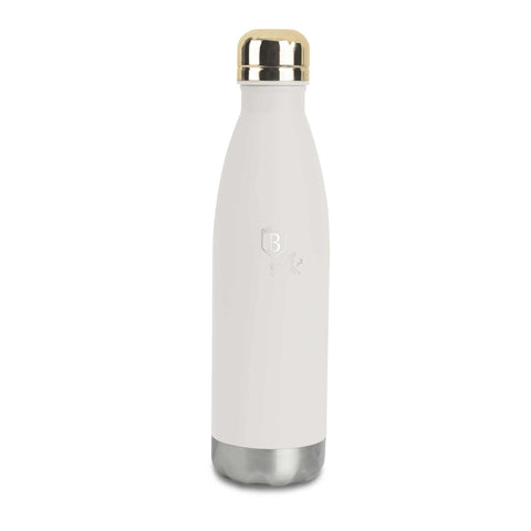 Product image of Vacuum flask bottle shape 0,5L. Part of the Sahara Collection . Features: • Material: inner body 18/10 stainless steel with matt powder coating • Capacity: 0,5 L • Color: matt cream • Packing: half giftbox. (Studio view). Official Berlinger Haus product, boosted by Promintra sl.