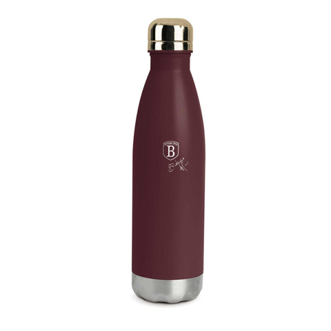 Imatge del producte de l'ampolla de buit amb forma de termos de 0,5L. Part de la col·lecció Leonardo. Característiques: • Material: cos interior d'acer inoxidable 18/10 amb recobriment en pols mat • Capacitat: 0,5 L • Color: bordeus mat • Embalatge: mitja caixa de regal. (Vista d'estudi). Producte oficial de Berlinger, impulsat per Promintra sl.