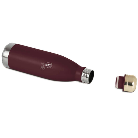 Imatge del producte de l'ampolla de buit amb forma de termos de 0,5L. Part de la col·lecció Leonardo. Característiques: • Material: cos interior d'acer inoxidable 18/10 amb recobriment en pols mat • Capacitat: 0,5 L • Color: bordeus mat • Embalatge: mitja caixa de regal. (Vista d'estudi). Producte oficial de Berlinger, impulsat per Promintra sl.