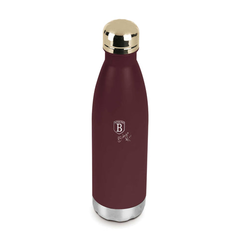 Imatge del producte de l'ampolla de buit amb forma de termos de 0,5L. Part de la col·lecció Leonardo. Característiques: • Material: cos interior d'acer inoxidable 18/10 amb recobriment en pols mat • Capacitat: 0,5 L • Color: bordeus mat • Embalatge: mitja caixa de regal. (Vista d'estudi). Producte oficial de Berlinger, impulsat per Promintra sl.