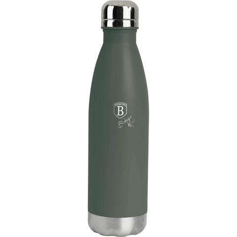 Imatge del producte de l'ampolla termos de 0,5L. Forma part de la col·lecció Verd Mat. Característiques: • Material: cos interior d'acer inoxidable 18/10 amb recobriment en pols mat • Capacitat: 0,5 L • Color: verd mat • Embalatge: mitja caixa de regal. (Vista d'estudi). Producte oficial de Berlinger, impulsat per Promintra sl.
