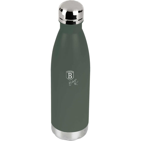 Imatge del producte de l'ampolla termos de 0,5L. Forma part de la col·lecció Verd Mat. Característiques: • Material: cos interior d'acer inoxidable 18/10 amb recobriment en pols mat • Capacitat: 0,5 L • Color: verd mat • Embalatge: mitja caixa de regal. (Vista d'estudi). Producte oficial de Berlinger, impulsat per Promintra sl.
