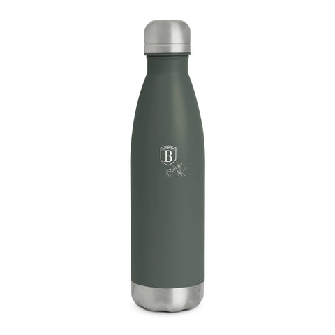 Imatge del producte de l'ampolla termos de 0,5L. Forma part de la col·lecció Verd Mat. Característiques: • Material: cos interior d'acer inoxidable 18/10 amb recobriment en pols mat • Capacitat: 0,5 L • Color: verd mat • Embalatge: mitja caixa de regal. (Vista d'estudi). Producte oficial de Berlinger, impulsat per Promintra sl.