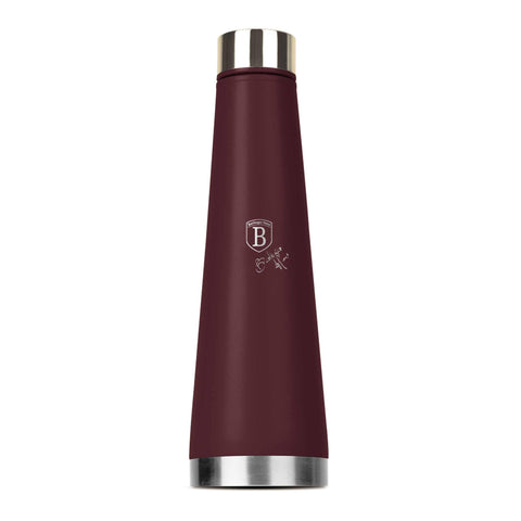 Product image of Vacuum flask bottle shape 0,4L. Part of the Leonardo Collection . Features: • Material: inner body 18/10 stainless steel with matt powder coating • Capacity: 0,4 L • Color: matt bordeaux • Packing: half giftbox. (Studio view). Official Berlinger Haus product, boosted by Promintra sl.