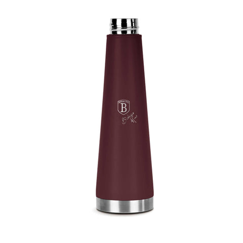 Product image of Vacuum flask bottle shape 0,4L. Part of the Leonardo Collection . Features: • Material: inner body 18/10 stainless steel with matt powder coating • Capacity: 0,4 L • Color: matt bordeaux • Packing: half giftbox. (Studio view). Official Berlinger Haus product, boosted by Promintra sl.