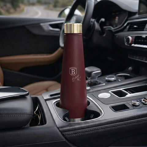 Product image of Vacuum flask bottle shape 0,4L. Part of the Leonardo Collection . Features: • Material: inner body 18/10 stainless steel with matt powder coating • Capacity: 0,4 L • Color: matt bordeaux • Packing: half giftbox. (Studio view). Official Berlinger Haus product, boosted by Promintra sl.