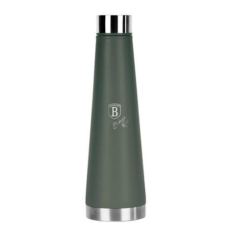 Imatge del producte de l'ampolla termos de 0,4L. Forma part de la col·lecció Verd Mat. Característiques: • Material: cos interior d'acer inoxidable 18/10 amb recobriment en pols mat • Capacitat: 0,4 L • Color: verd mat • Embalatge: mitja caixa de regal. (Vista d'estudi). Producte oficial de Berlinger, impulsat per Promintra sl.