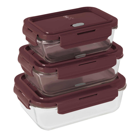 BH/8790, Conjunto de 3 recipientes de vidro para alimentos, Vidro, Recipiente para alimentos, Recipiente de vidro para alimentos, Caixa para alimentos, Armazenamento de alimentos