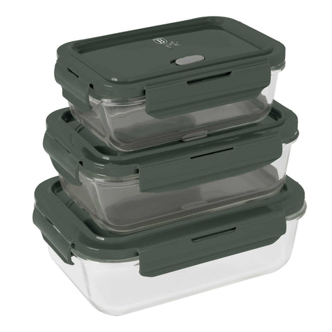 BH/8791, joc de 3 recipients de vidre per a aliments, vidre, recipient per a aliments, recipient de vidre per a aliments, caixa per a aliments, emmagatzematge d'aliments